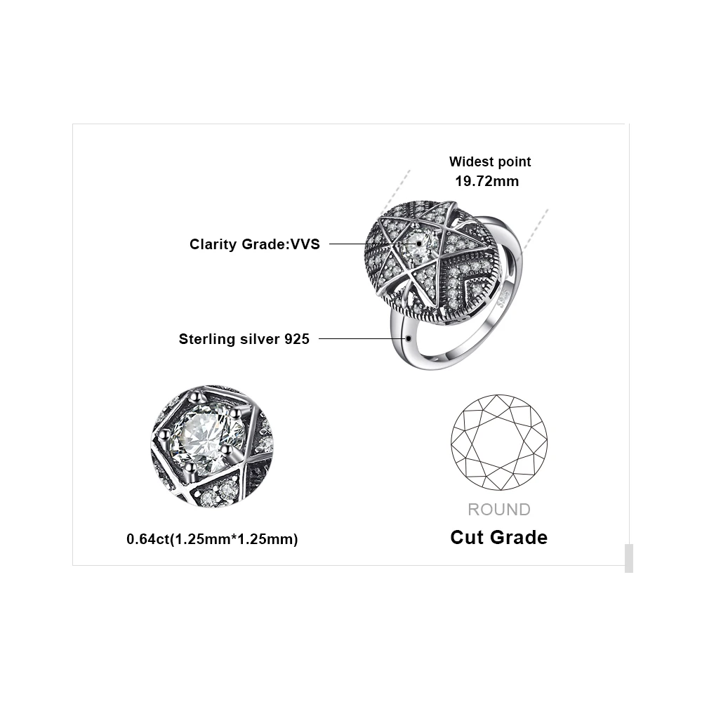 Jewelrypalace Star 1.0ct кубического циркония кольцо филигрань 925 стерлингов Серебряные кольца для Для женщин Модные украшения подарок для мамы