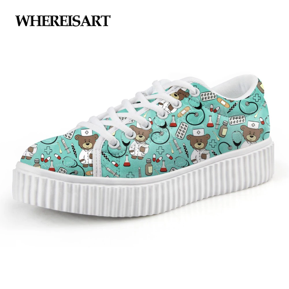 WHEREISART/Обувь для медсестры на платформе удобная обувь плоской подошве с милым