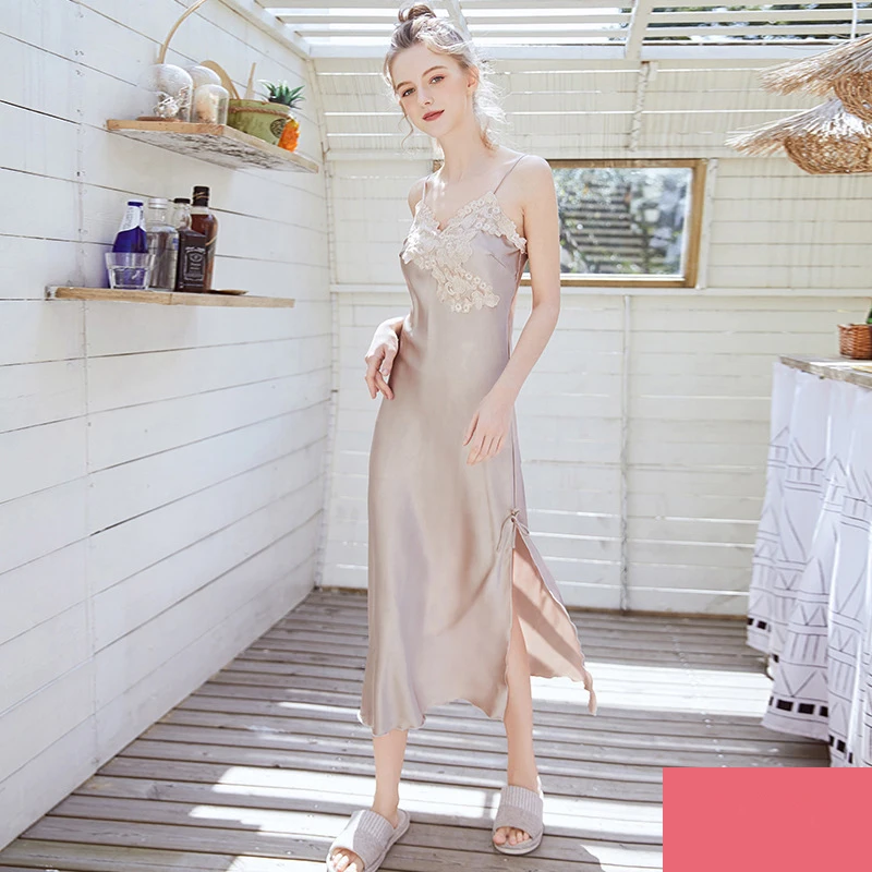 Женская ночная рубашка большого размера шелковое кружевное атласное