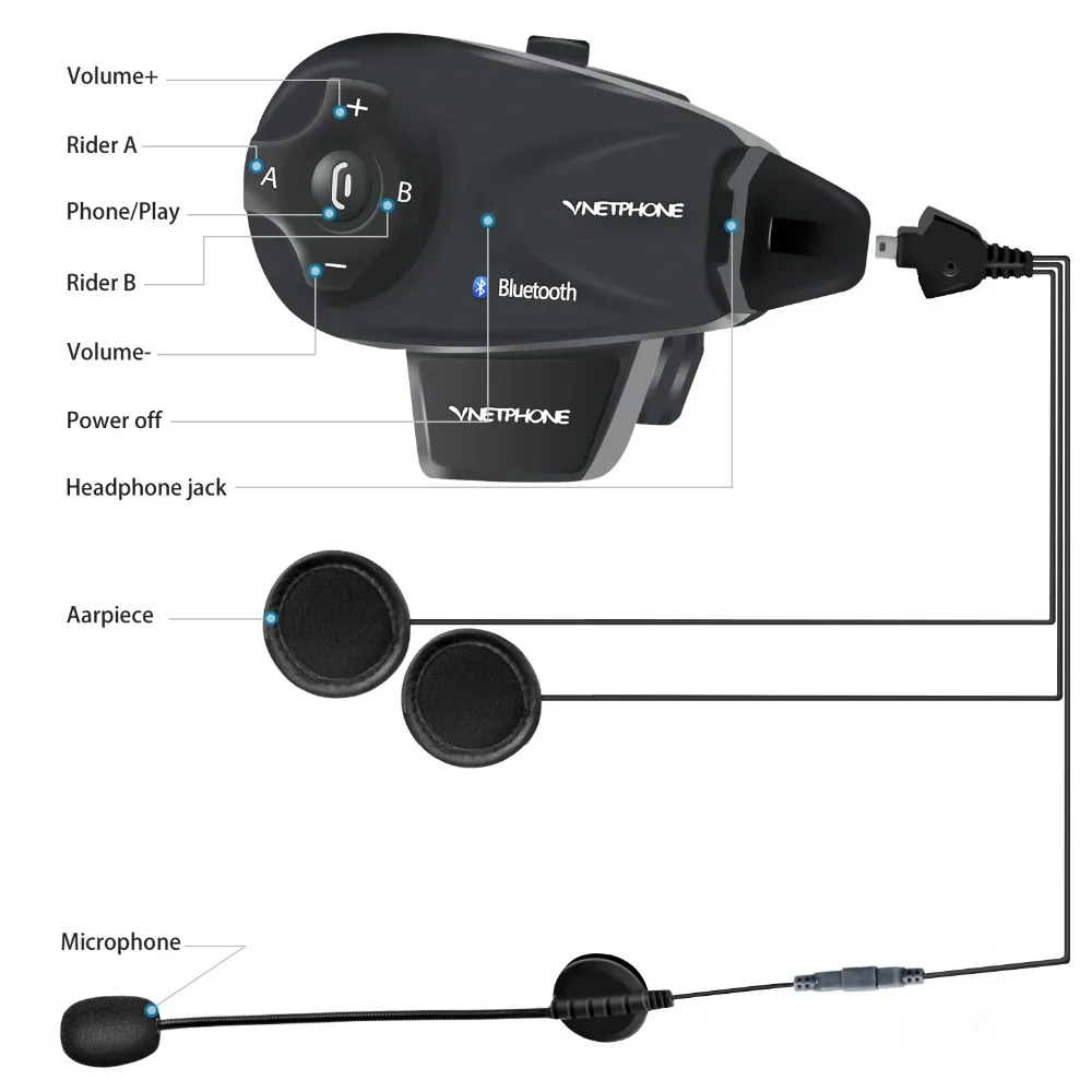 2 шт. Vnetphone V5 двусторонний 5 всадников 1200 м Мотоциклетный шлем BT Bluetooth домофон