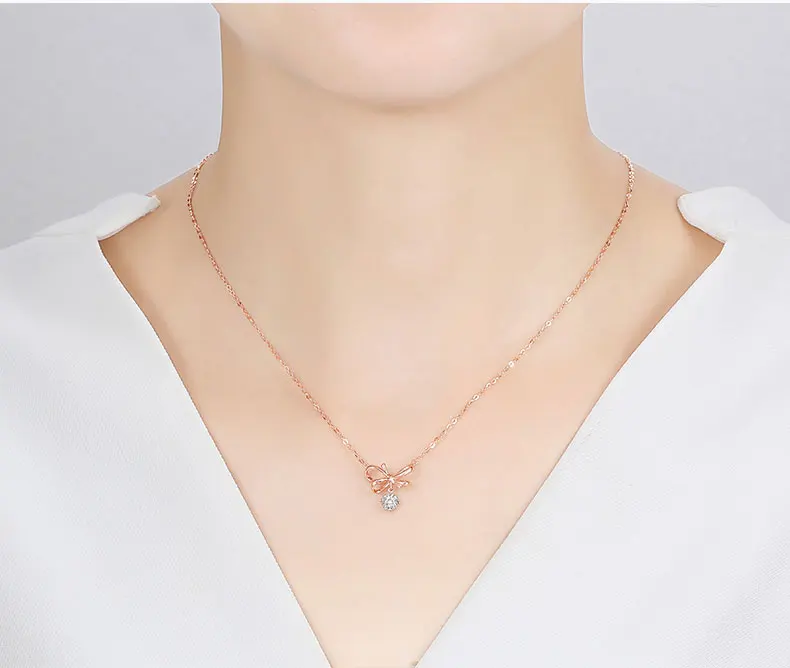 Boraizy Chic 18KT AU750 чистый однотонный Золотой Розовый Цвет бант Подвеска Ожерелье для