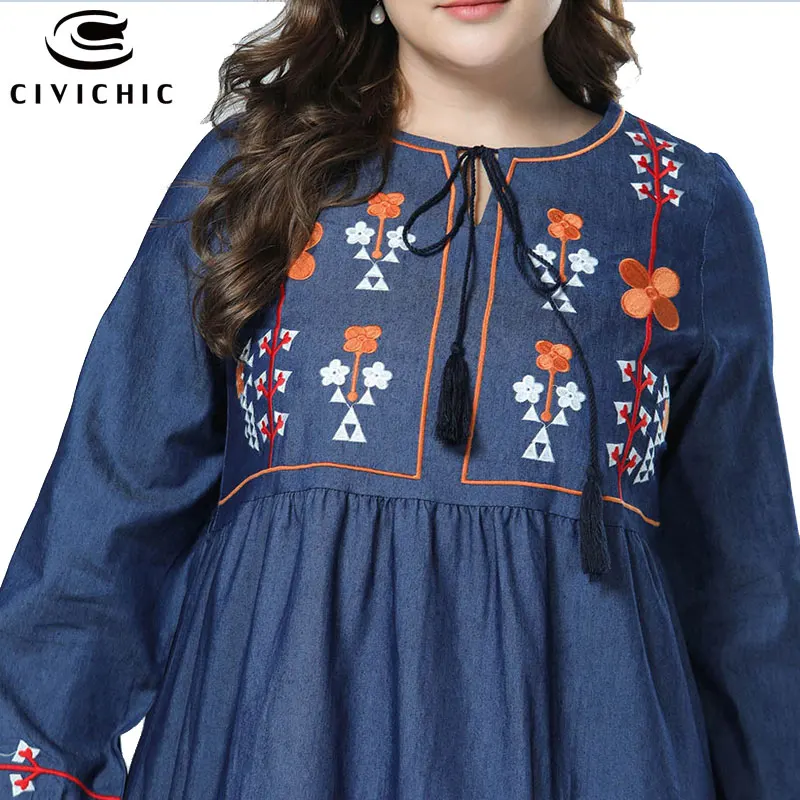 Платье женское длинное джинсовое с цветочной вышивкой DRS297|Женские платья| |