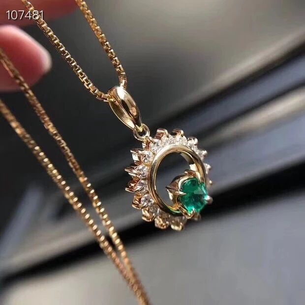 

S925 silver natural green emerald gem pendant natural gemstone pendant Elegant round Diana woman girl party gift fine jewelry