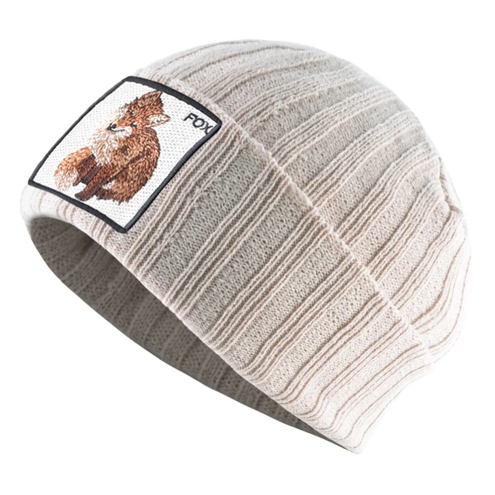 Зимняя женская шапка Осенняя Вязаная Шерстяная Skullies Женская вышитая береты бини кепки в стиле хип-хоп Милая лиса горрас