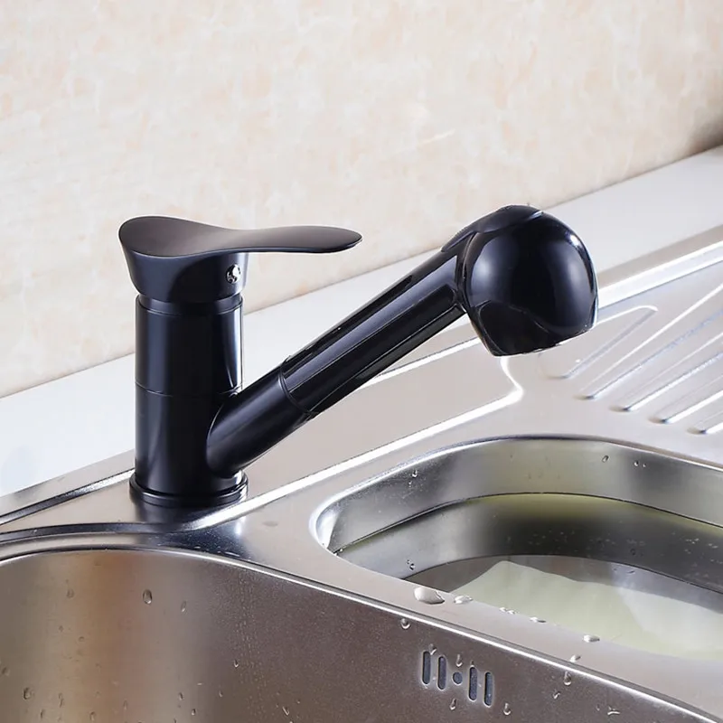 

Free shipping,Retro style black color pull out kitchen sink faucet single hand kitchen mixers for cold and hot water