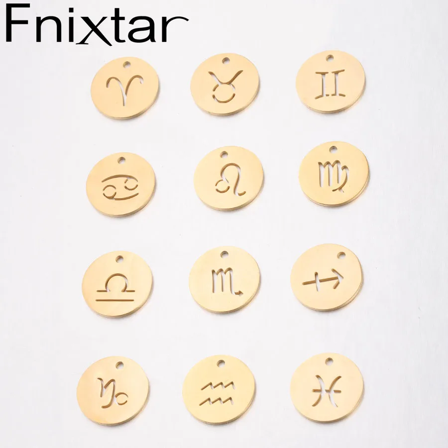 Fnixtar 15 мм амулеты зодиака зеркальные полише из нержавеющей стали DIY 12 созвездий