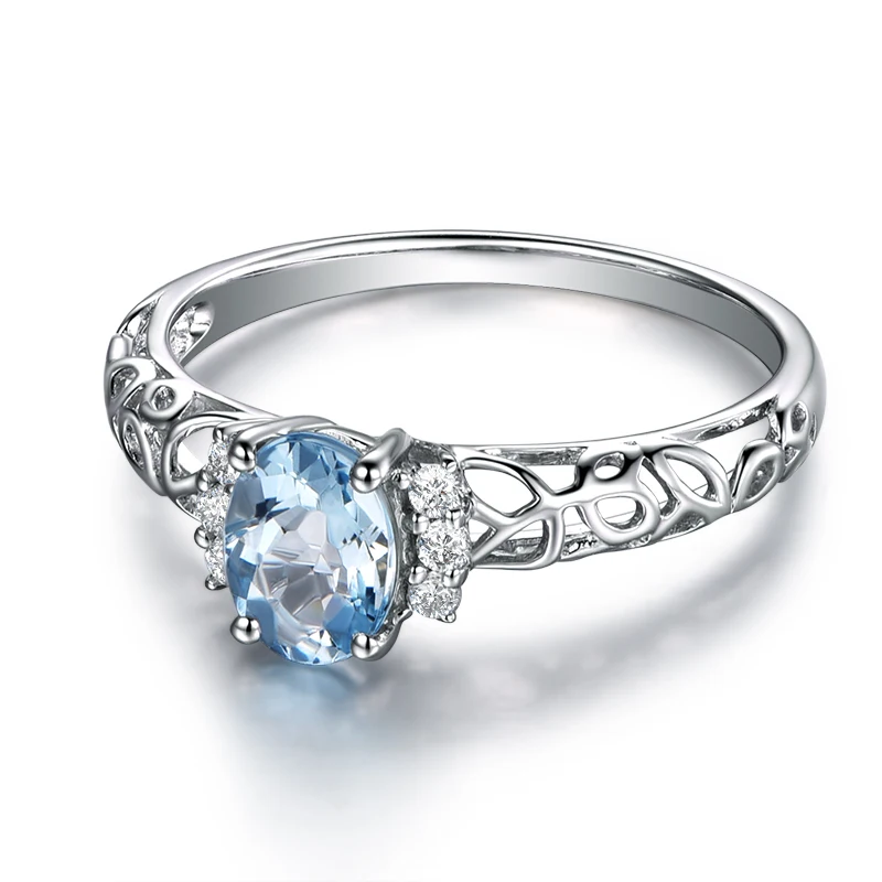 Ainuoshi 1.25ct овальный Природный Голубой gemston Топаз Кольцо Твердые стерлингового серебра 925 полое кольцо для Для женщин Талисманы Свадебные украшения