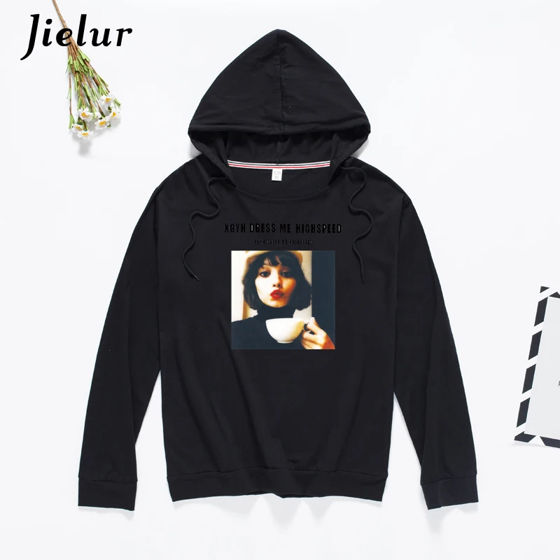 Jielur мода печатных письмо розовый Свитшот женский M-XXL с капюшоном улица Harajuku