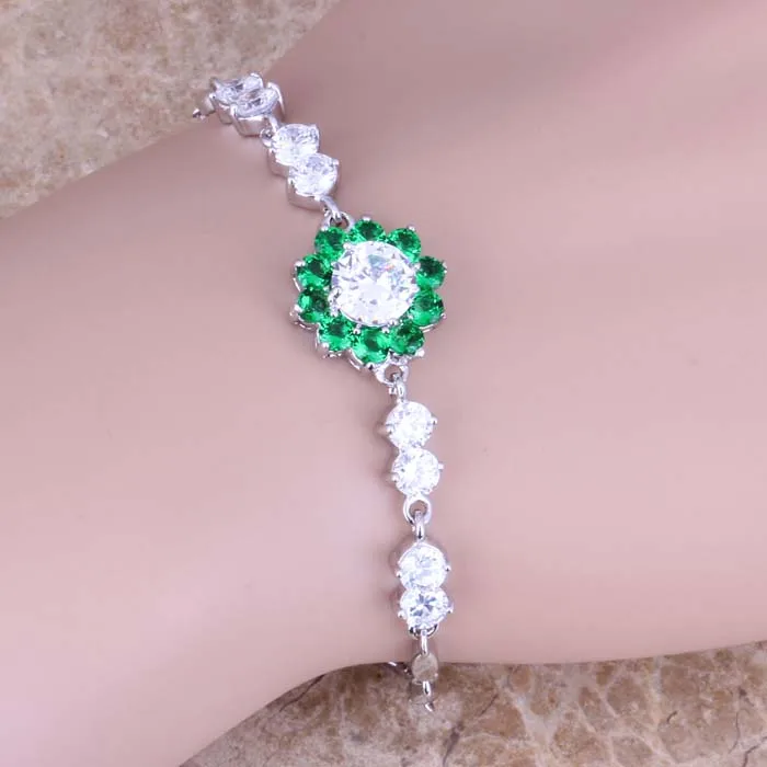 Привлекательный зеленый кубический цирконий Белый CZ посеребренный звеньевой