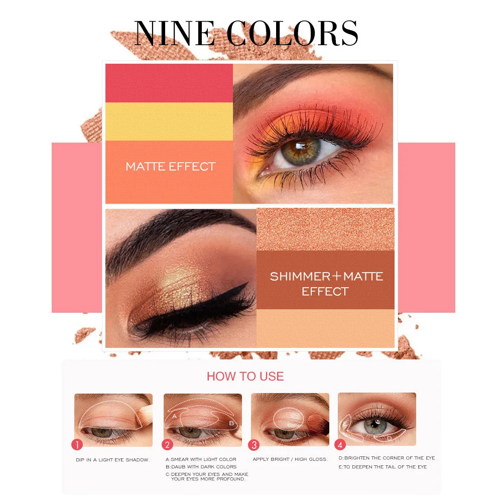 #4 2018 Новая мода 9 цветов водонепроницаемая кисть для теней век Пудра матовые тени