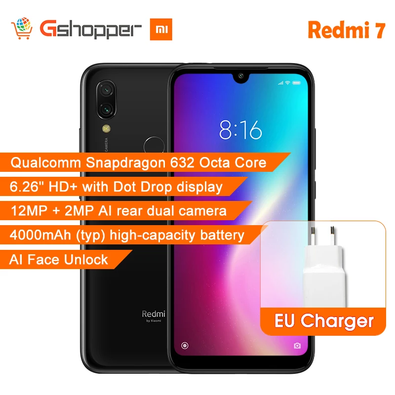 Глобальная версия Xiaomi Redmi 7 2 Гб ОЗУ 16 ПЗУ мобильный телефон Snapdragon 632 Восьмиядерный