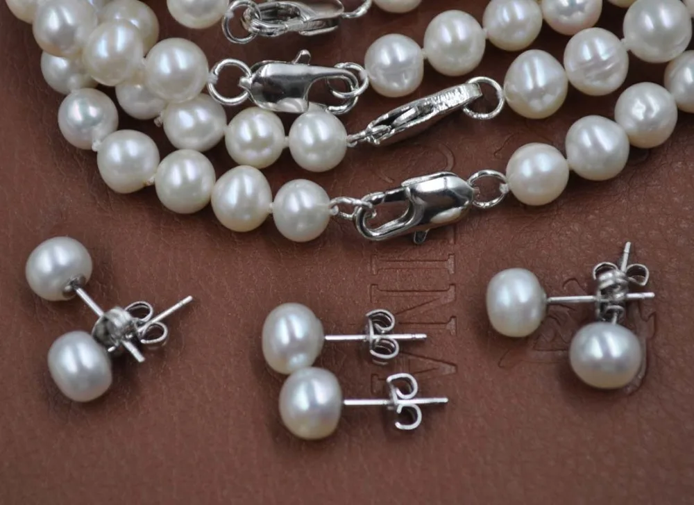 Набор из 100% натурального пресноводного жемчуга браслет и шпильки серьги s925 можно
