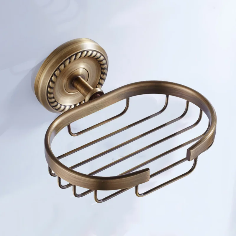 Soap Basket Бронзовые аксессуары для ванной комнаты, антикварный держатель для туалетной щетки, винтажный держатель для туалетной бумаги в рулоне, керамический двойной держатель для чашки, латунная мыльница - Цвет: Soap Basket