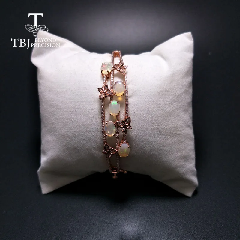Женский браслет бабочка TBJ Ювелирное Украшение с природным опалом в оправе из