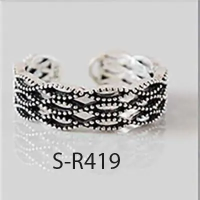 S-R419 ANENJERY, мульти-стиль, Ретро стиль, 925 пробы, серебряные кольца ручной работы, размер 18 мм, регулируемые тайские серебряные кольца для мужчин и женщин, S-R414 - Цвет основного камня: S-R419