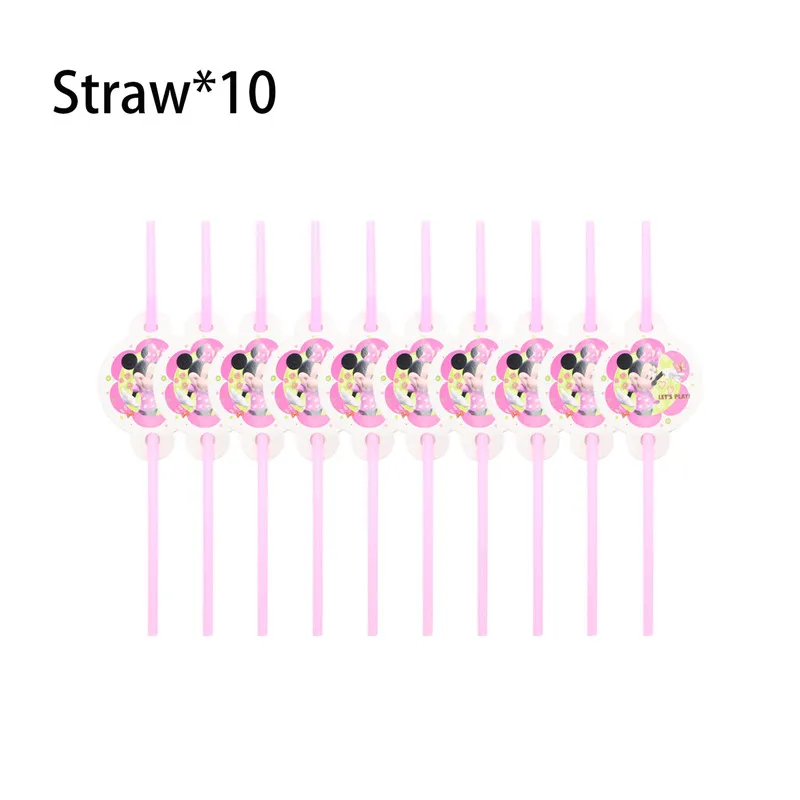 Straw 10pcs Минни Маус День рождения украшения для девочек розовые вечерние принадлежности одноразовая посуда чашка салфетка тарелка детский душ - Цвет: Straw 10pcs
