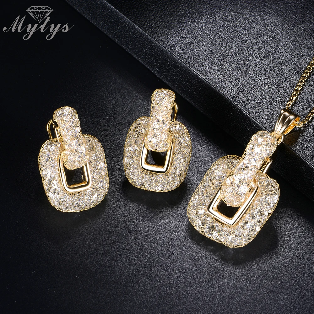 Mytys новый дизайн набор ювелирных изделий из проволочной сетки с кристаллами для