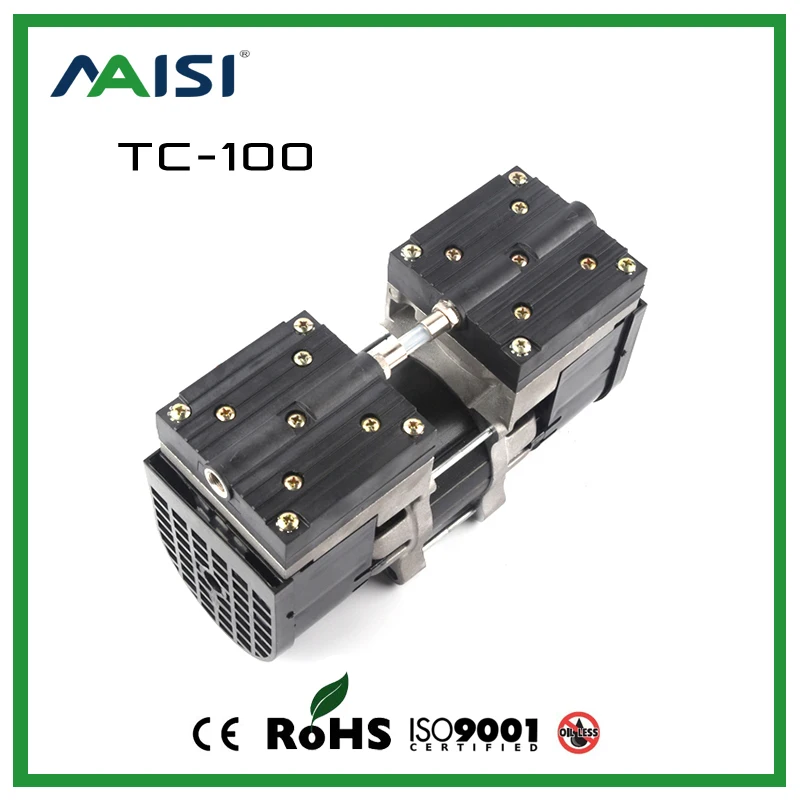 TC-100 110 В/220 В вакуумный насос с двойной головкой и безмасляной диафрагмой 100 Вт 60 Гц(AC) 24 л/мин медицинский бесшумный насос 3,6 бар Электрический вакуумный насос