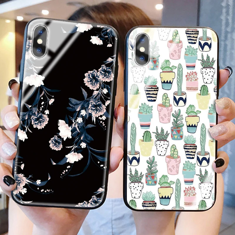 Акварельный чехол из закаленного стекла для телефона для iphone 5, 6, 7, 8, 6s, разноцветный цветок, 6s plus, 7 plus, 8 plus, x, xr, xs, xsmax