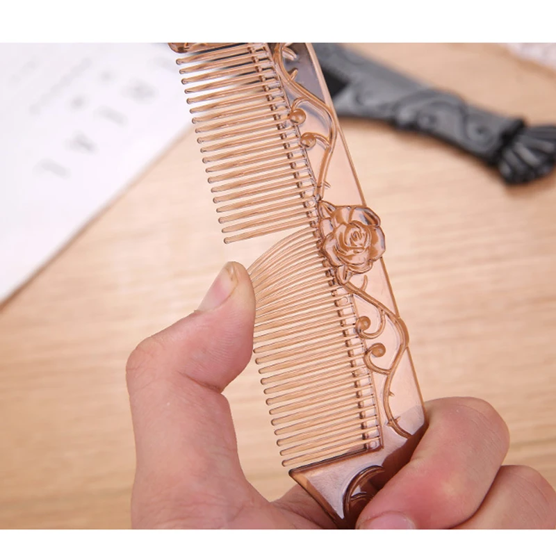 Женская Девушка портативная пластиковая резная расческа для волос тонкий