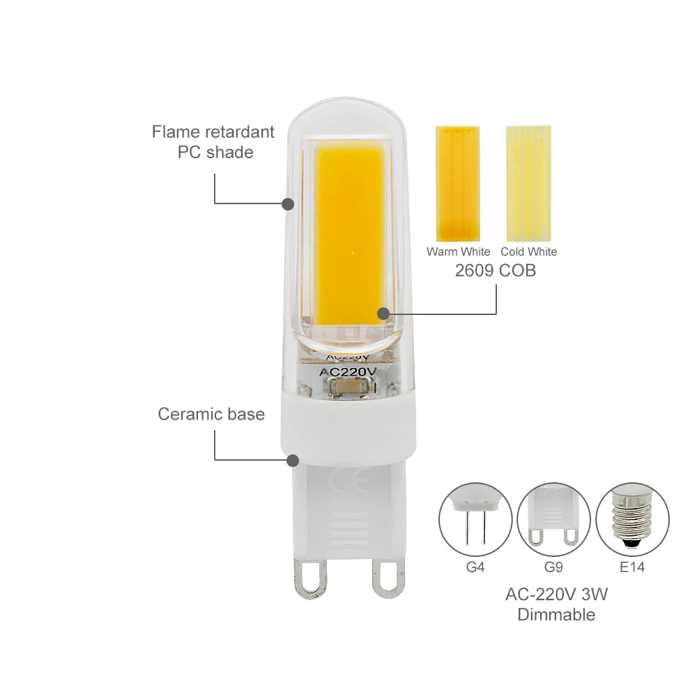 G4 G9 E14 AC 220V Диммируемый свет 3W COB 2609 абажур Светодиодная лампа 360 Угол луча заменить