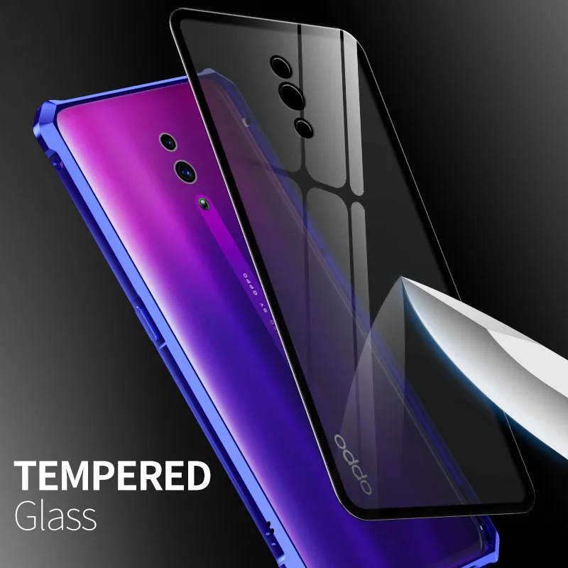 Luxury Aluminum Metal Armor Case For OPPO Reno Shockproof Transparent Clear Glass Back Cover Bumper etui |
