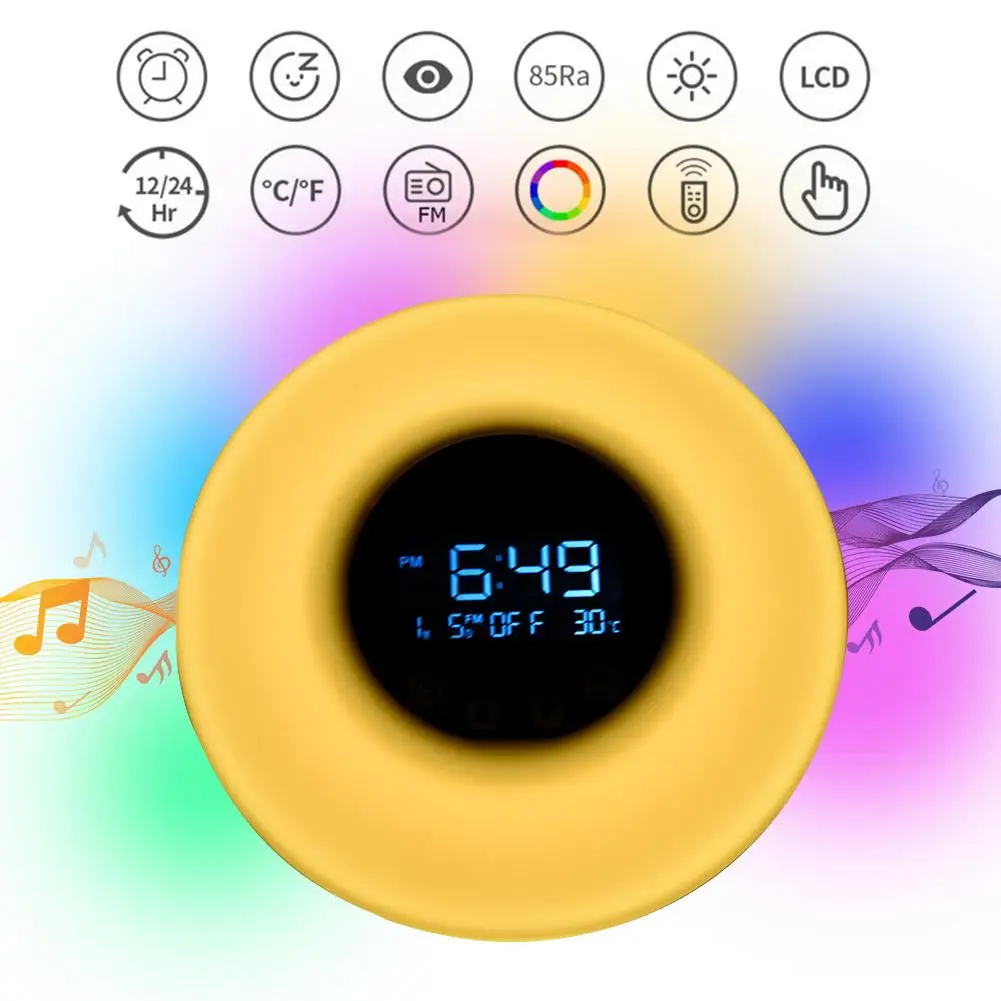 Умный восходящий симулятор будильника LED Wake Up Light 9 видов цветов 51 звуков FM Радио
