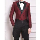 Модный мужской блейзер фрак смокинг жениха цвета Бургундия (пиджак + брюки + галстук) : 380