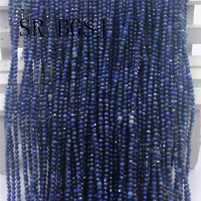 Free Shipping 2mm Faceted Blue Lapis Lazuli Gems Stone Spacer Bail Seed Mini Fashion Round Beads Strand 15&quot|Бусины| |