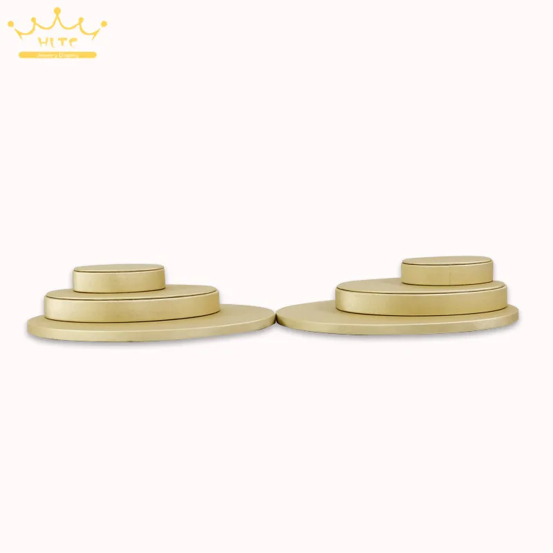

Newest Round Jewelry Counter Showcase Gold PU Necklace Earring Stud Jewelry Display Organizer Storage Holder Stand Rack Kit