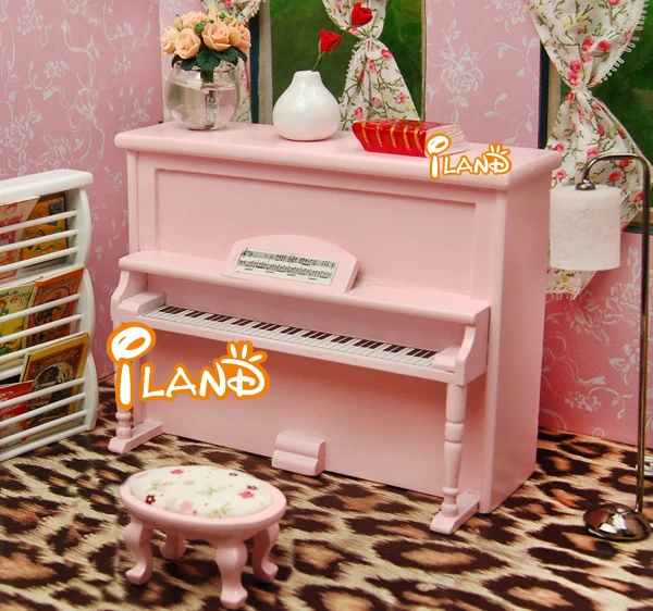 1/12 Dollhouse Миниатюрные инструмент фортепиано w/табурет черный Кукольный