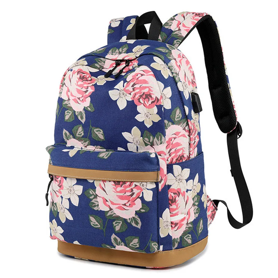 Женский рюкзак с USB зарядкой женский из парусины Mochila Escolar для ноутбука школьный