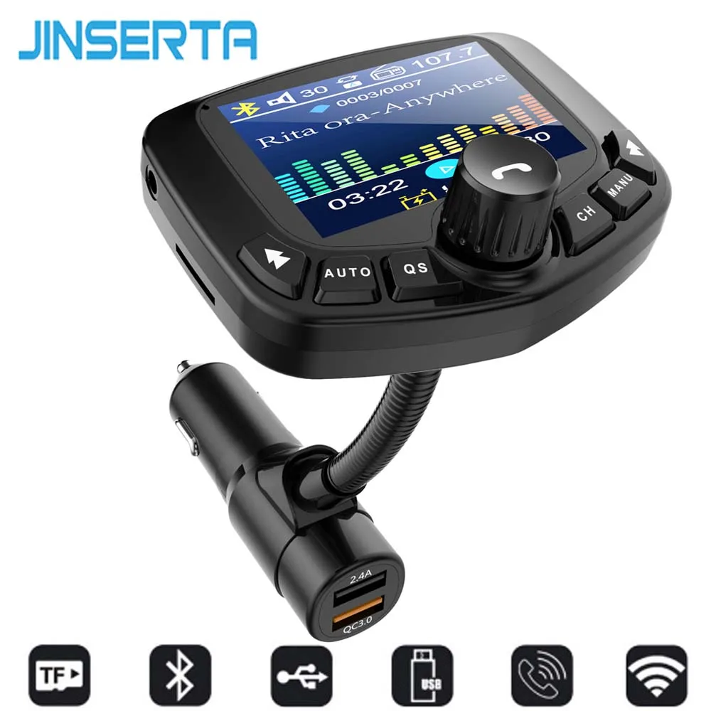Bluetooth MP3 плеер JINSERTA 1 8 дюйма FM передатчик с двумя USB портами QC3.0 Поддержка U диска TF