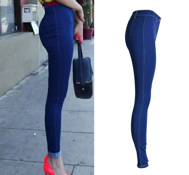 Европейский Поп Карамельный Цвет Тонкий стрейч джинсы Уличная Высокая талия