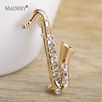 madrry exquisite small saxophone shape brooch sparkling rhinestone brooches for womem shoulder collar pins spilla donna jewelry