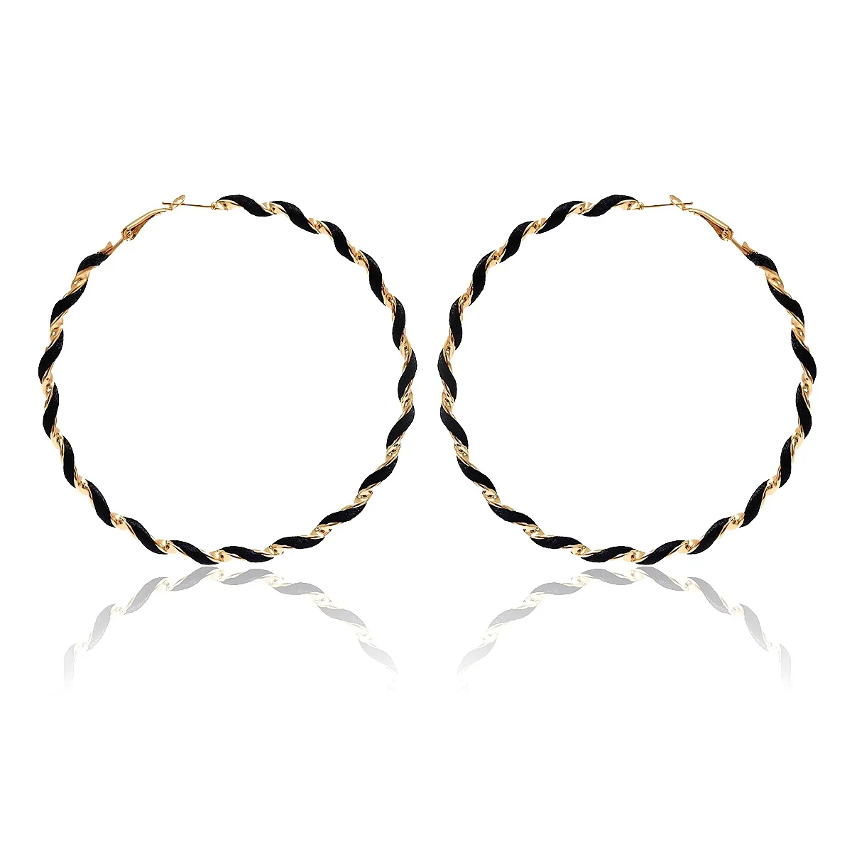 gold black Новинка, гипербола, скрученные спиральные золотые, серебряные, большие серьги-кольца для женщин, женские серьги с большой петлей, массивные серьги - Окраска металла: gold black