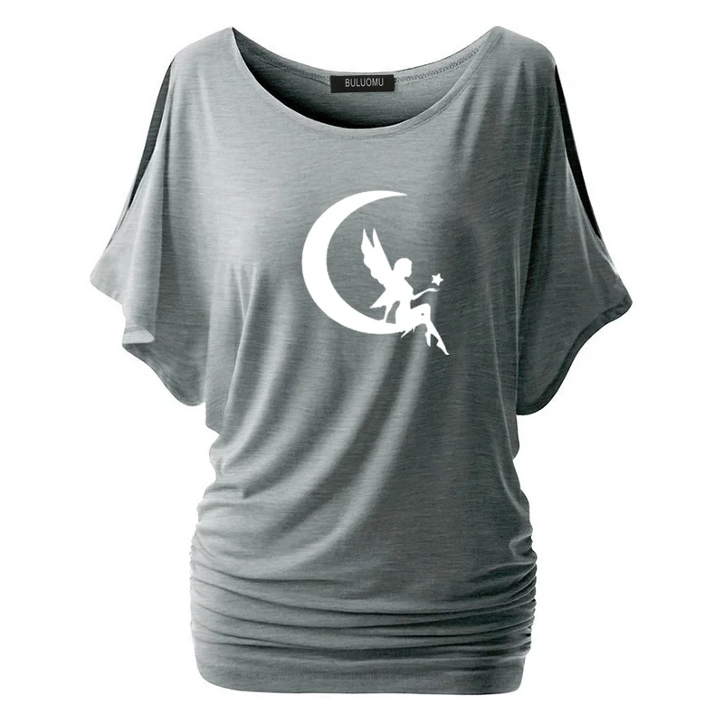 

New Women clothing Fairy Angel Print off shoulder top Fashion T-shirt Top batwing sleeve Female clothing t shirts