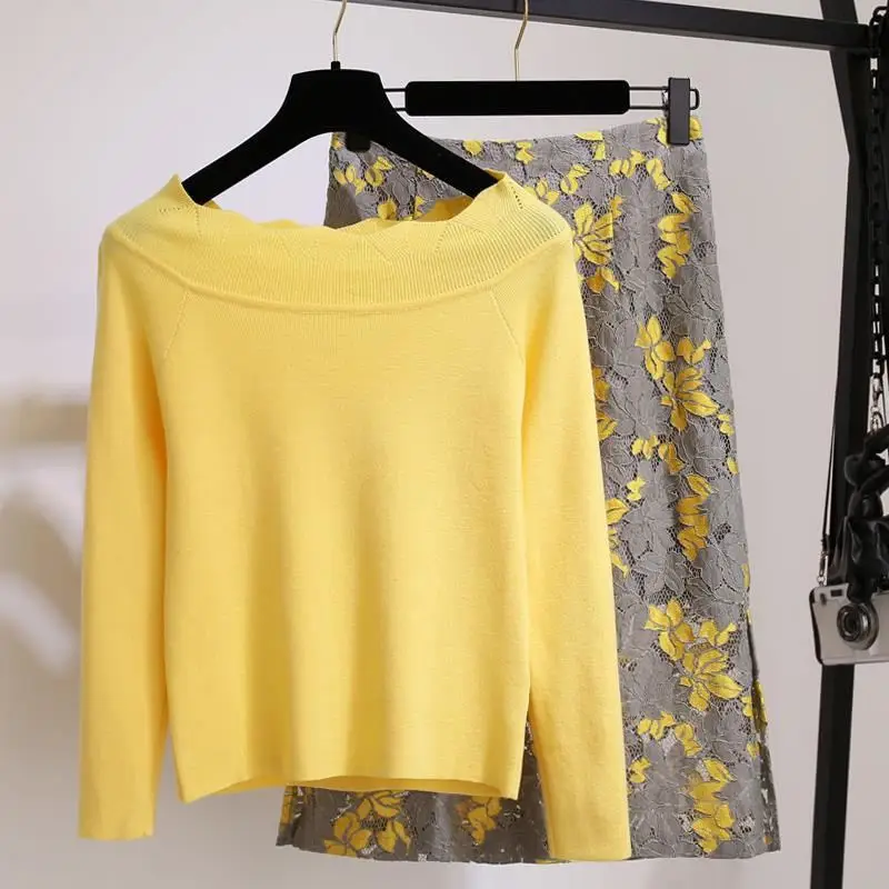 Женский комплект из 2 предметов осенне весенний элегантный свитер с оборками +