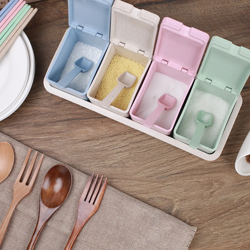 Пластиковая банка для приправ с выдвижным ящиком типа 4 сетки палочки еды коробка