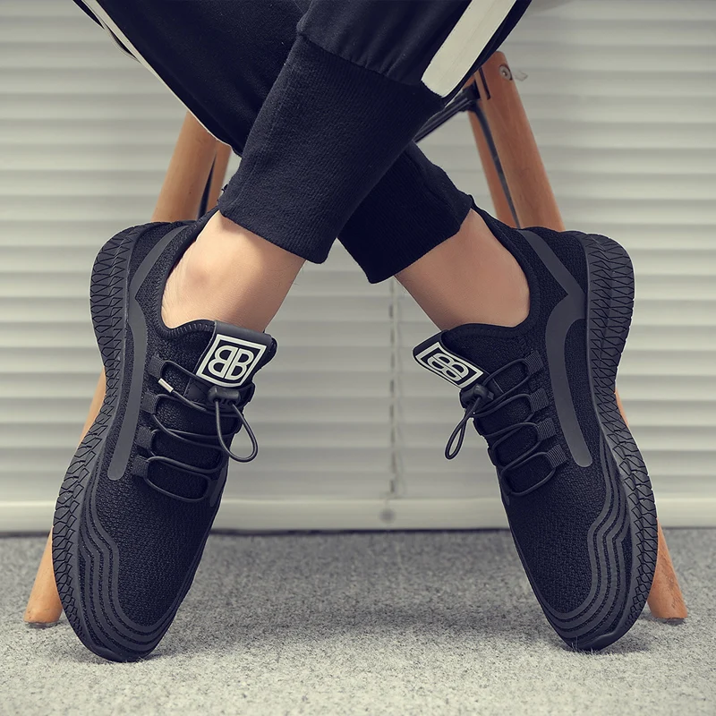 Men's shoes summer 2019 new fashion sports running breathable fly weave all-purpose mesh black | Обувь