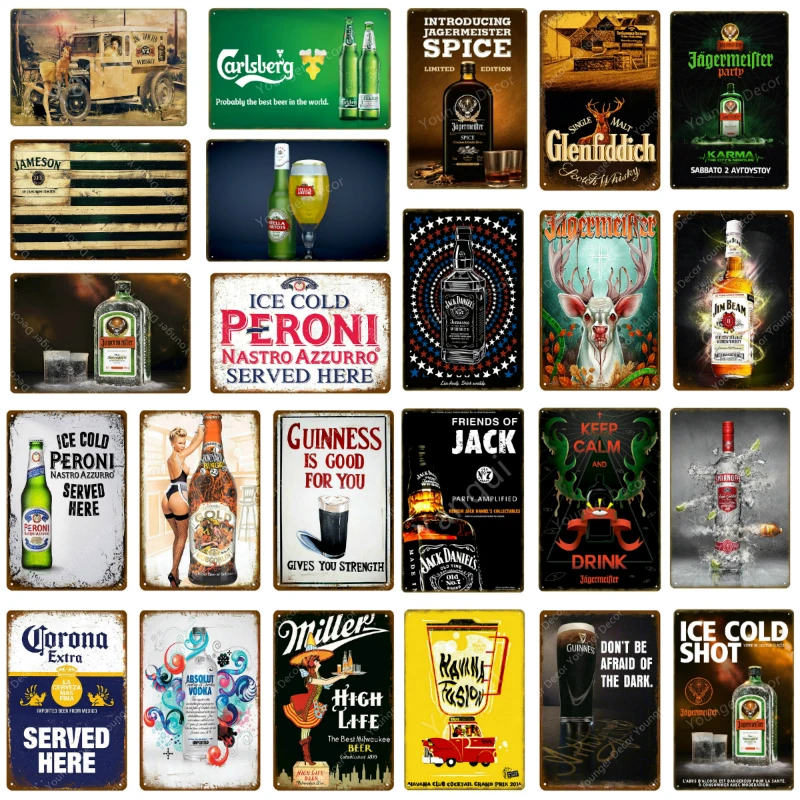 Спиртовой напиток Jagermeister Peroni плакат Классическая Настенная Наклейка домашний бар Декор винтажная металлическая табличка виски вино жестяная вывеска YH006