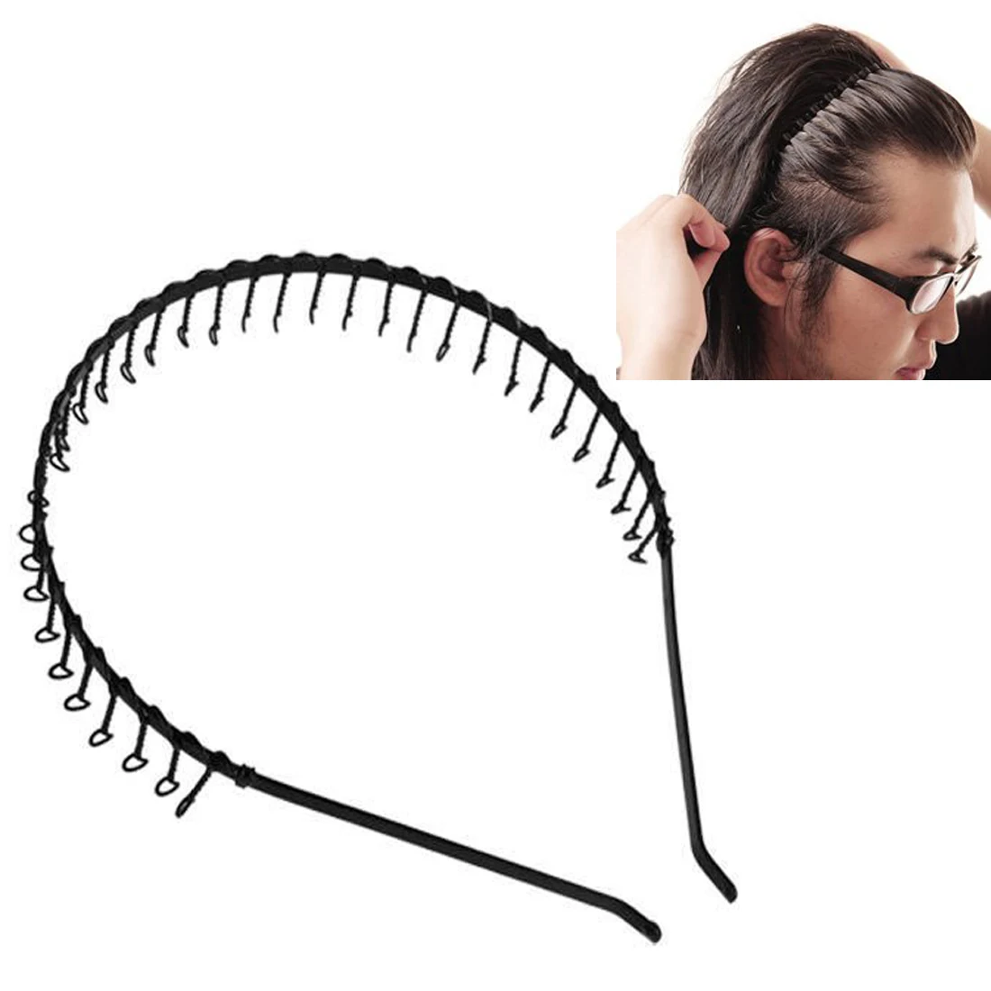 1 шт. черный металлический ободок для волос унисекс с волнистыми зубьями гребень