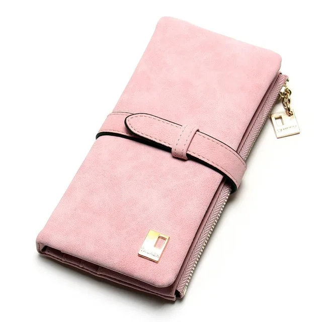 Pink Теперь еще дешевле! Новые модные женские кошельки, кошелек из нубука на молнии, Женский Длинный дизайнерский кошелек, два сложения, много цветов, клатч - Цвет: Pink