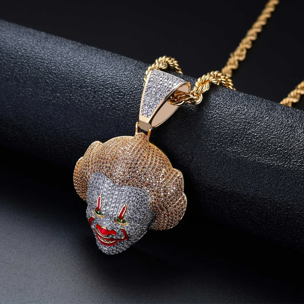 TOPHIPHOP Red Color Clown Pendant Necklace With Tennis Chain Charm Bling Cubic Zircon Men's Hip hop Rock Jewelry | Украшения и