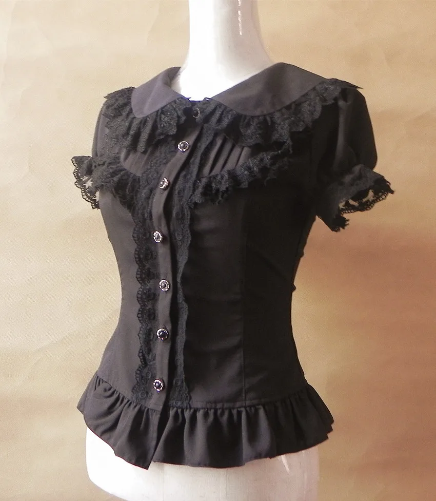 Летние женские бело черные короткие рубашки винтажные викторианские кружевные