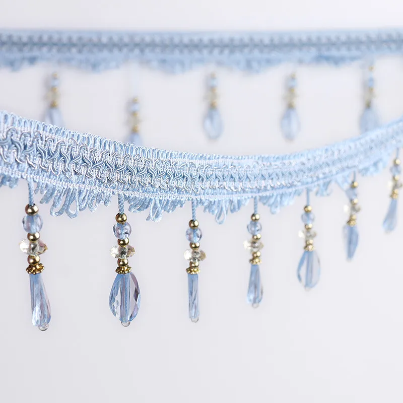 

11M multicolor lace window curtain trim decoration crystal beads tassel fringe new sofa wedding curtain accessories fabric