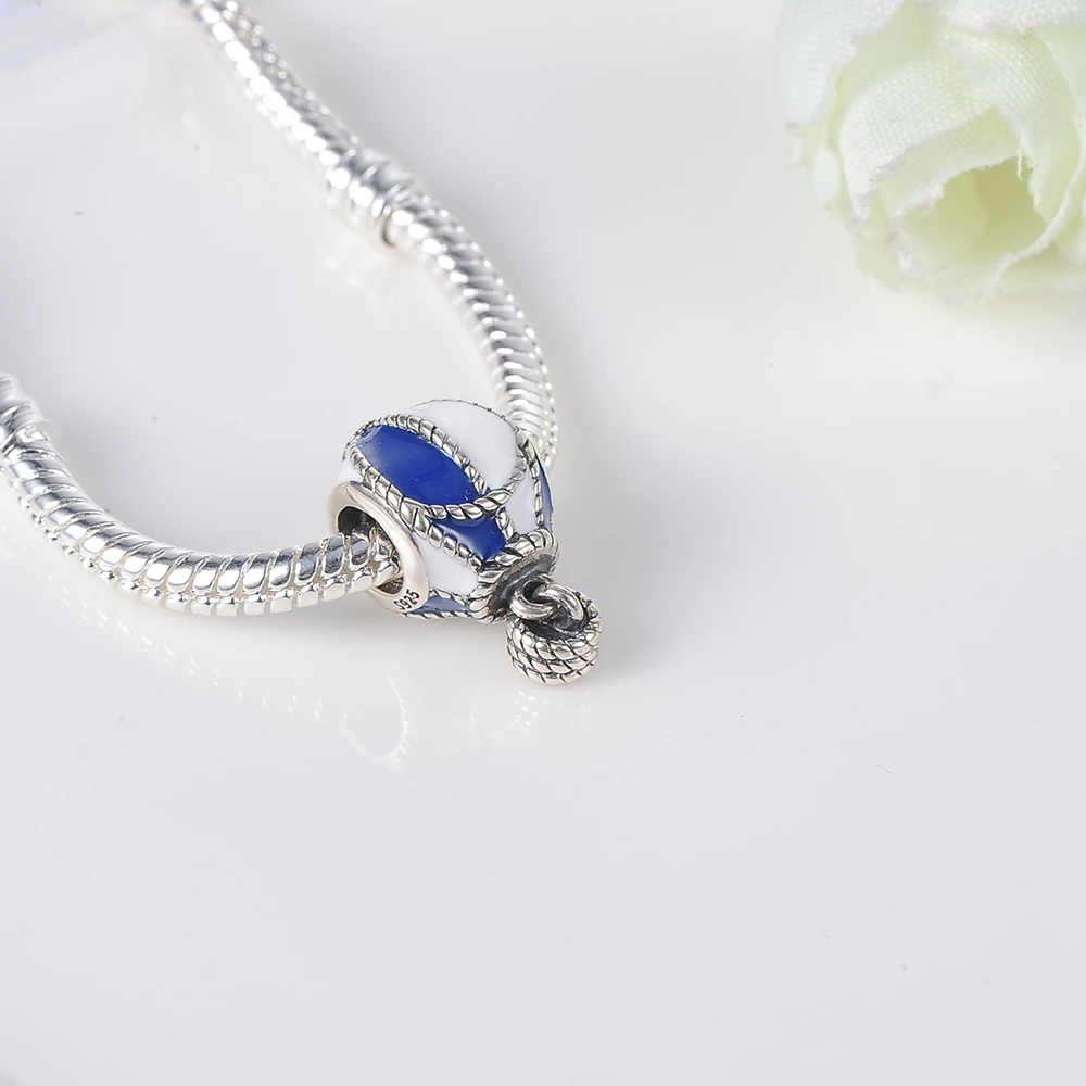 Devolove сине-белые Эмаль Горячий воздух воздушный шар Подвески Бусины Fit Пандора