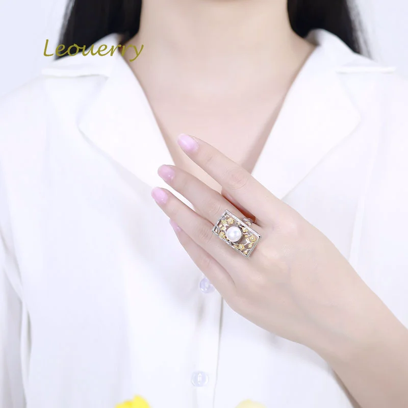 

Leouerry 925 Sterling Silver Pearl Rings Original Baroque Style Flowers Faceplate Natural Freshwater Pearl Rings for Women Gift