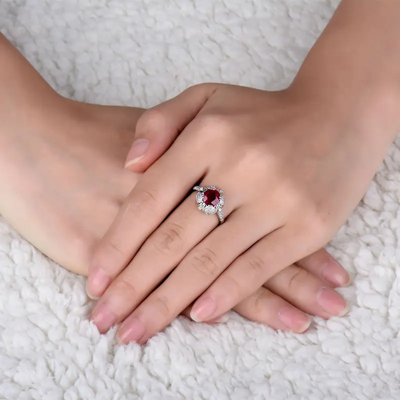 Кольцо с красным Рубином 14 карат бриллиантами 0.40ct из белого золота | Украшения и