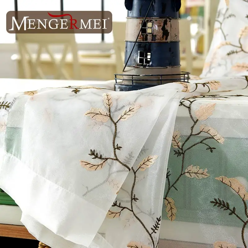 MENGERMEI узор листьев Curtians вышитые Элегантные прозрачные тюлевые шторы с листьями